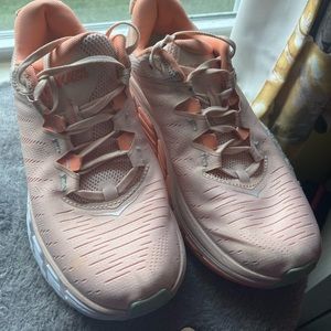 Hoka’s. Peach with white. Had for about 2 years. Lightly worn.